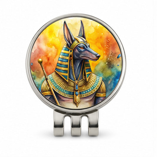 Ancient Egyptian God Anubis Watercolor Golf Hat Clip with Ball Marker