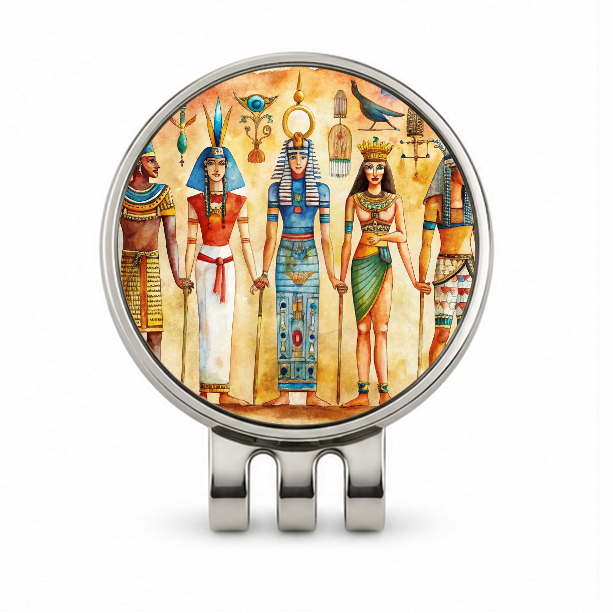 Ancient Egyptian Hieroglyphics Pharaohs Gods Watercolor Golf Hat Clip with Ball Marker