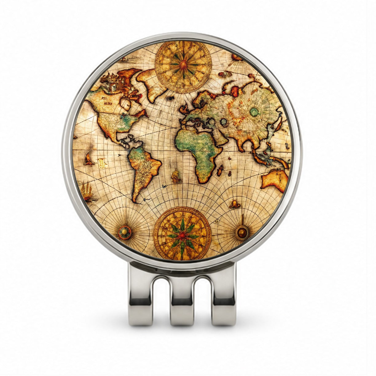 Ancient Maritime Nautical World Map Golf Hat Clip with Ball Marker