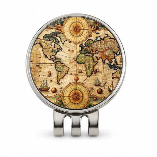 Ancient Nautical World Maritime Map Golf Hat Clip with Ball Marker