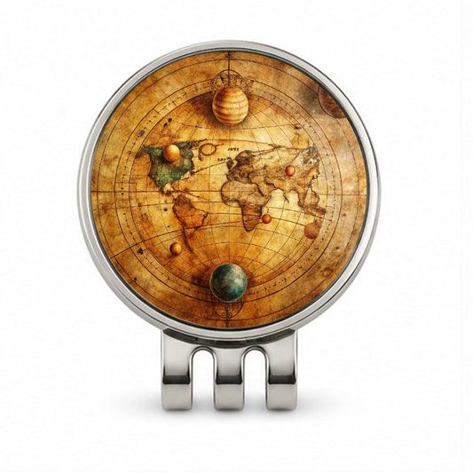 Ancient Worn Map Of The Earth and Solar System Golf Hat Clip with Ball Marker