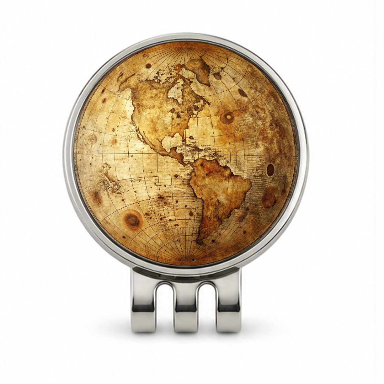 Ancient Worn Map the Earth Globe and Planets Golf Hat Clip with Ball Marker