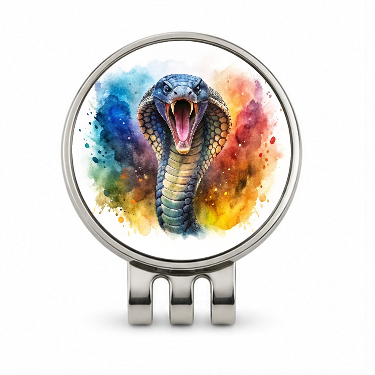 Angry Cobra Snake Reptile Watercolor Golf Hat Clip with Ball Marker