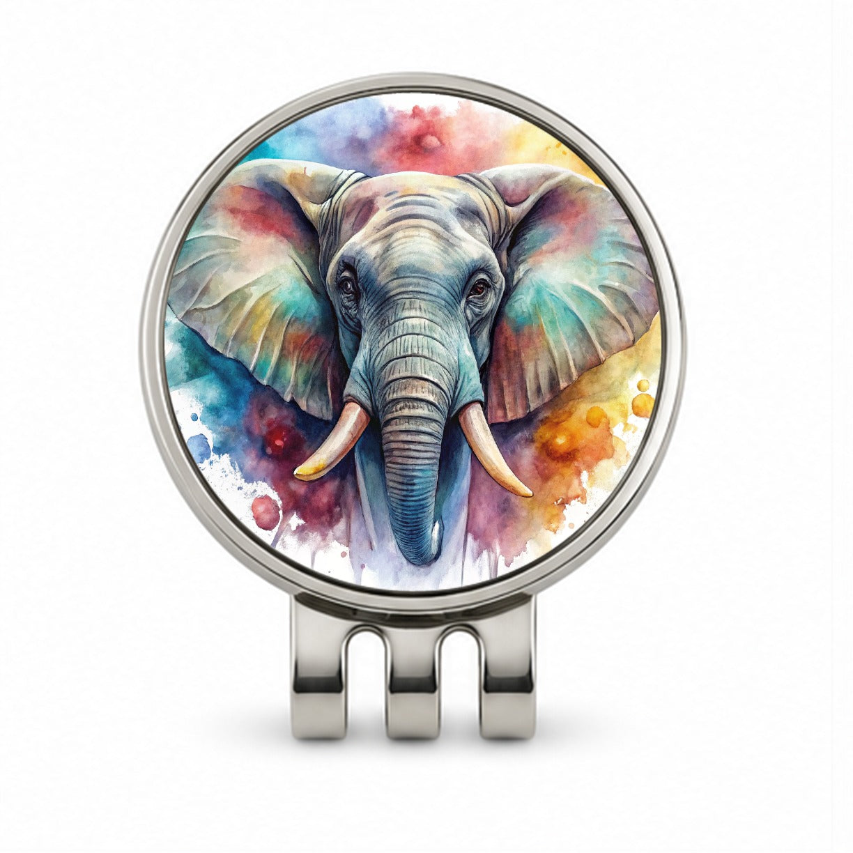 Angry Elephant Colorful Watercolor Golf Hat Clip with Ball Marker