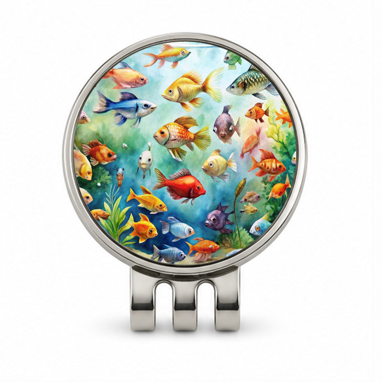Aquarium Full Of Fish Watercolor Golf Hat Clip with Ball Marker
