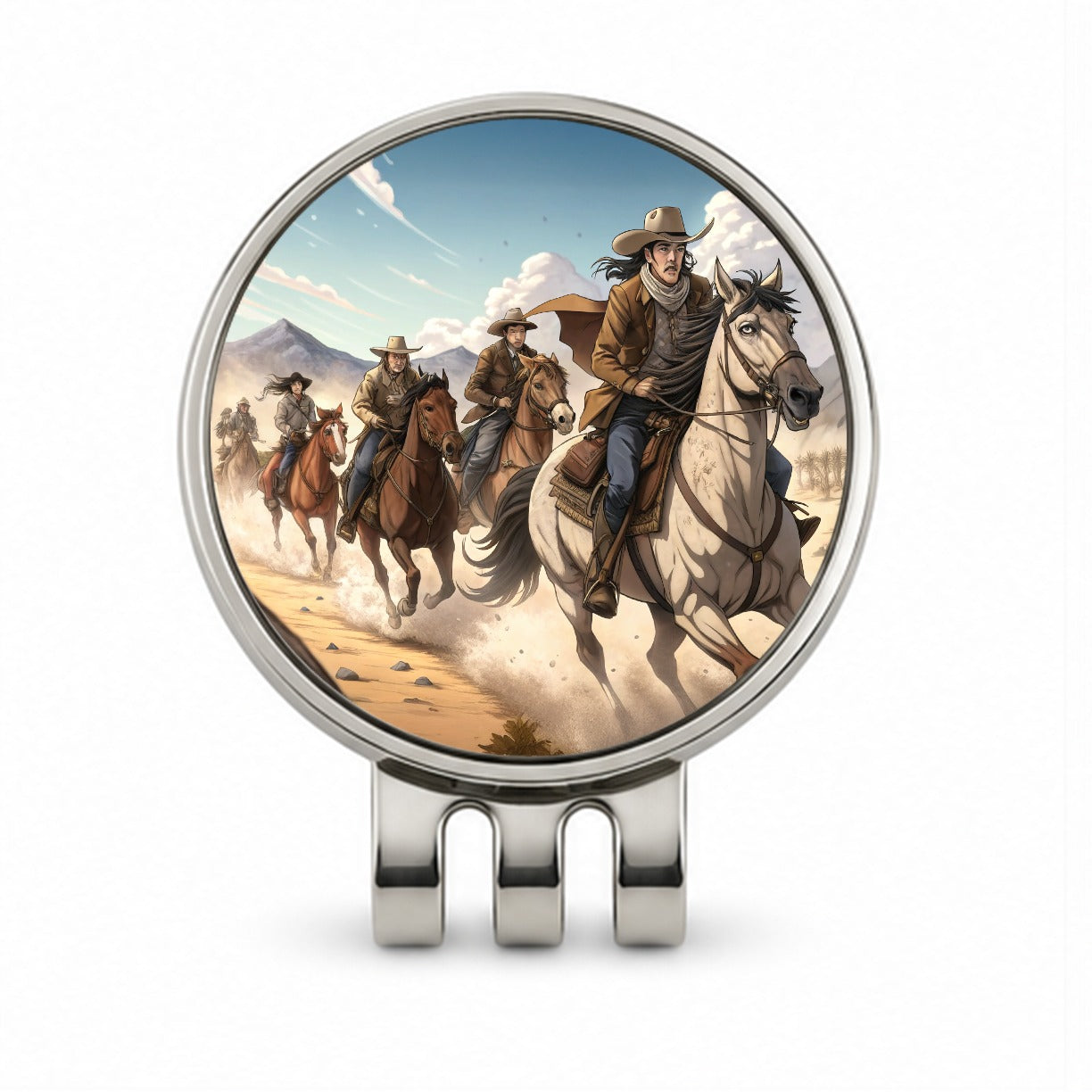 Bandits Riding Hard Old West Cowboys Western Golf Hat Clip with Ball Marker