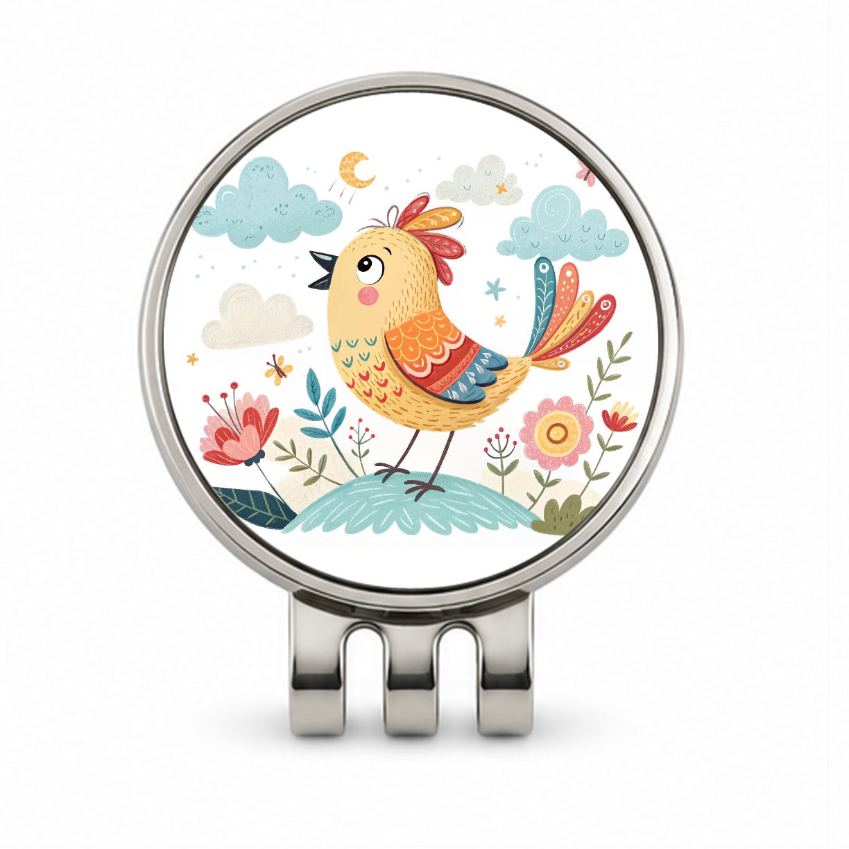 Bird Children's Illustration Style Golf Hat Clip with Ball Marker