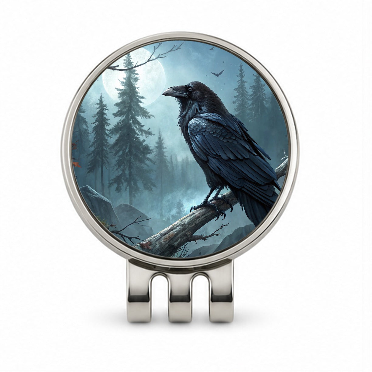 Black Raven at Night Under a Full Moon Golf Hat Clip with Ball Marker