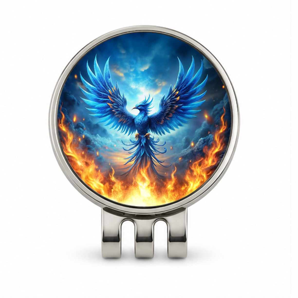 Blue Flaming Phoenix Rising From Ashes Fantasy Bird Golf Hat Clip with Ball Marker