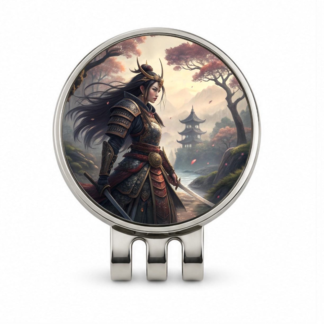 Classic Japanese Anime Style Fantasy Warrior Woman Golf Hat Clip with Ball Marker