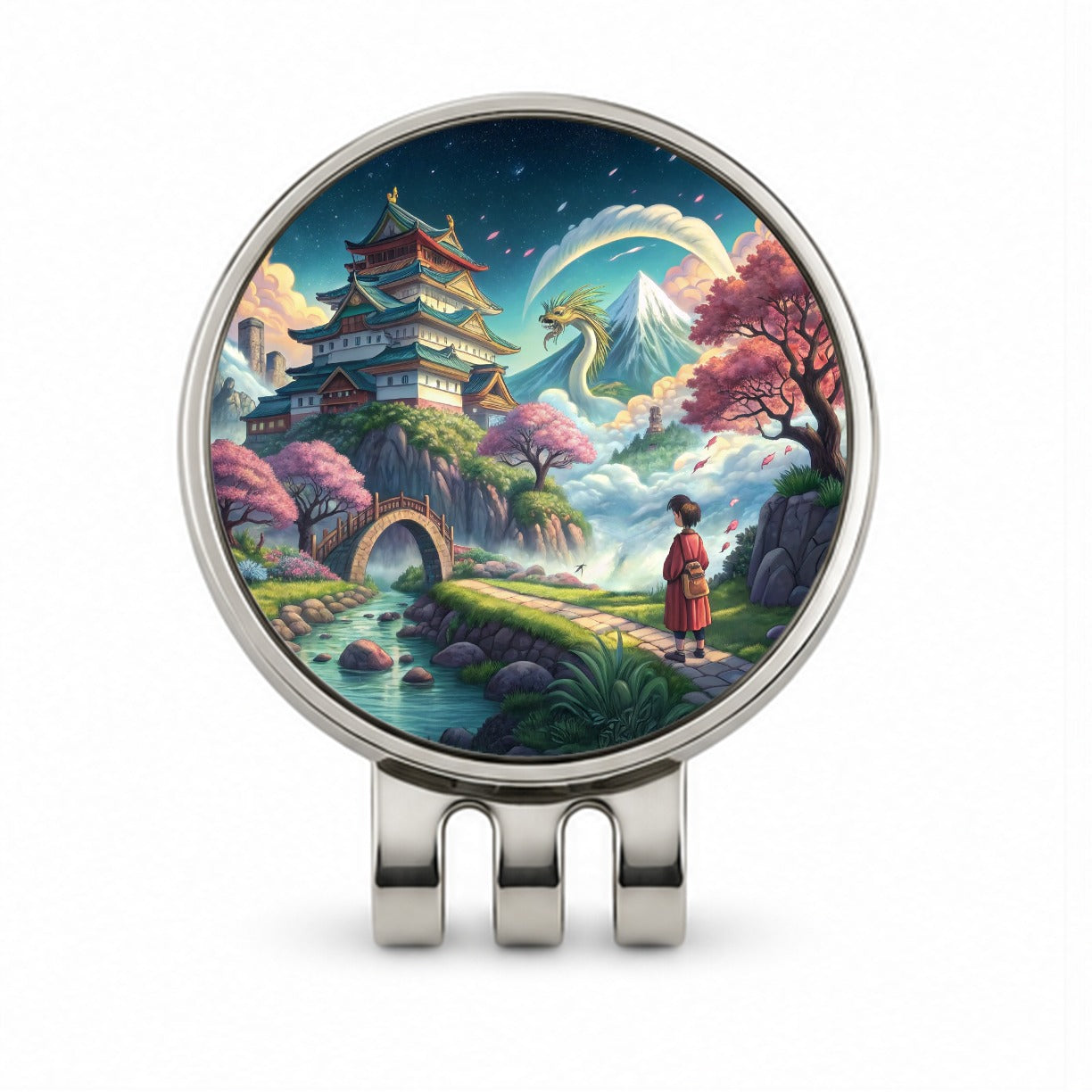 Classic Japanese Anime Style Fantasy World Golf Hat Clip with Ball Marker