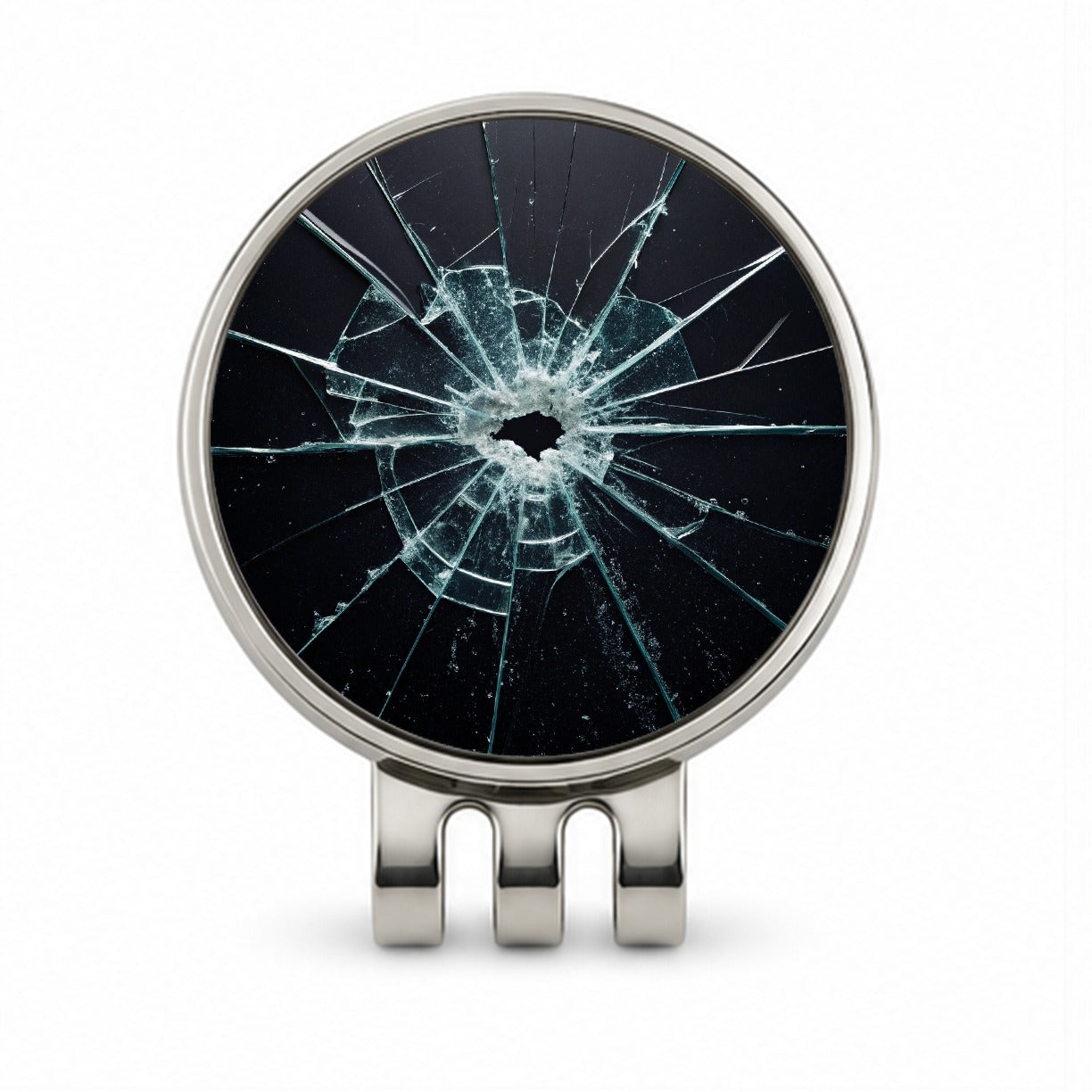 Close-Up Of Broken Pane Of Glass Golf Hat Clip with Ball Marker