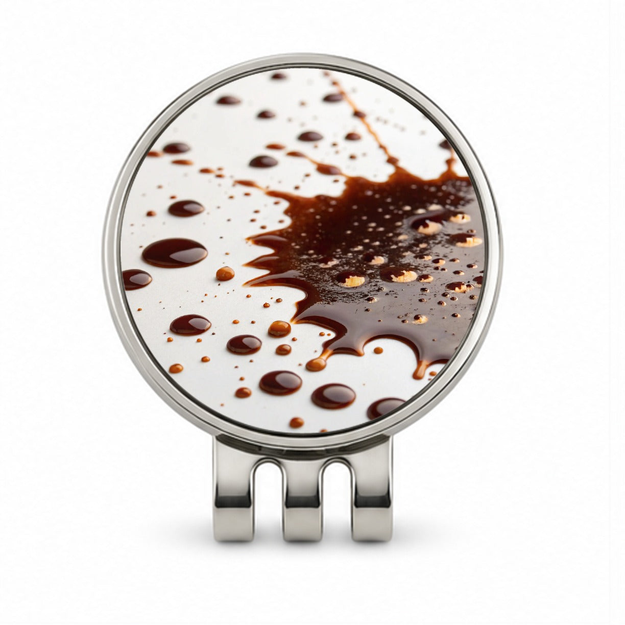 Close-Up of Spilled Coffee Golf Hat Clip with Ball Marker
