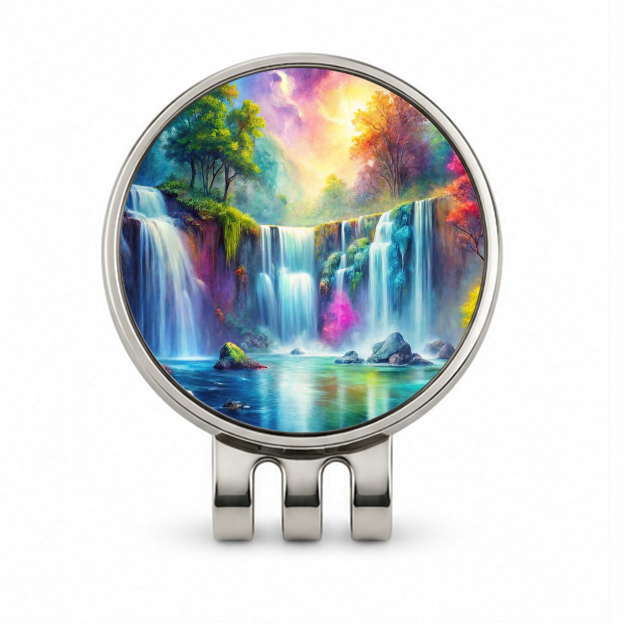 Colorful Fantasy Forest Waterfalls Golf Hat Clip with Ball Marker