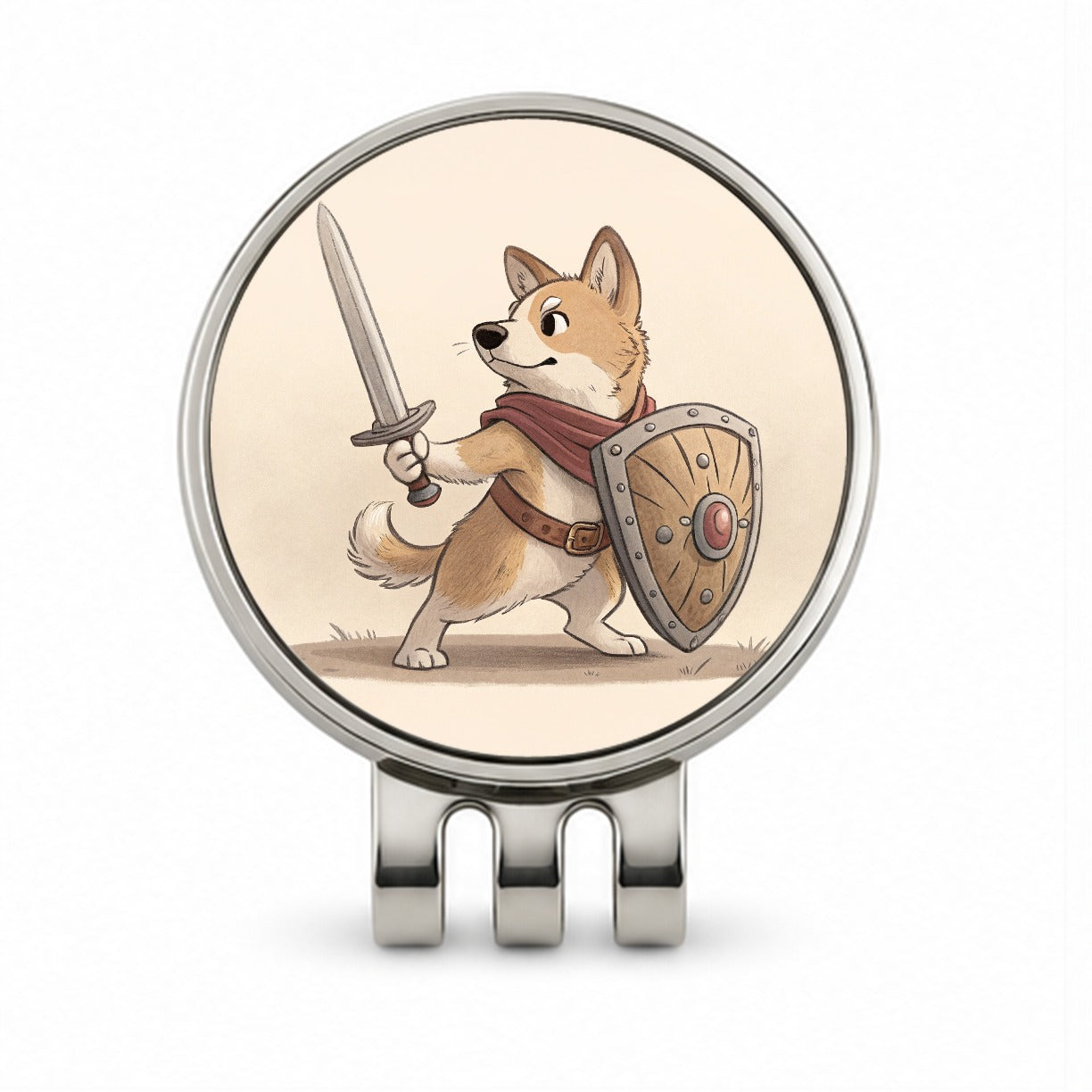 Dog With Sword And Shield Fantasy Medieval Cartoon Golf Hat Clip with Ball Marker