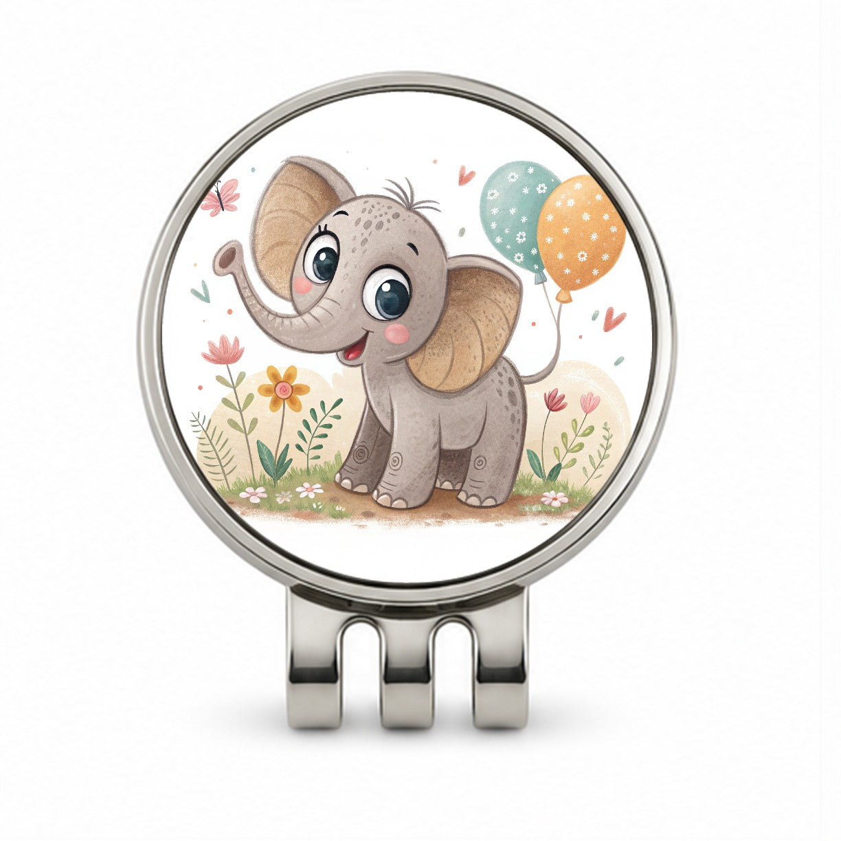 Elephant Children's Illustration Style Golf Hat Clip with Ball Marker