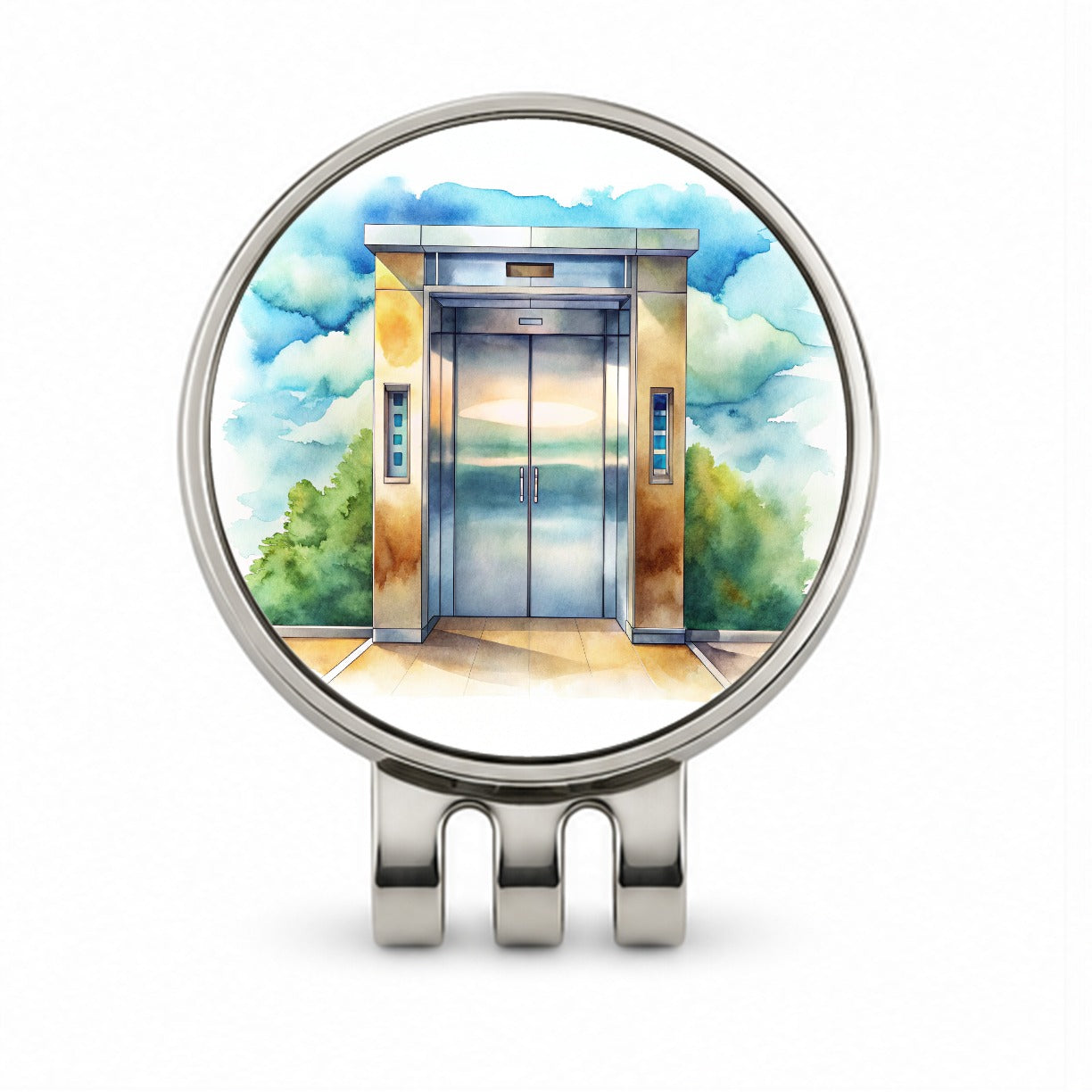 Elevator To Nowhere Watercolor Golf Hat Clip with Ball Marker