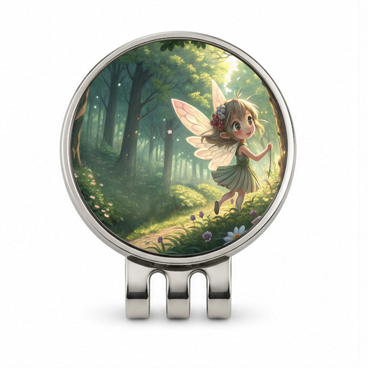 Fantasy Forest Pixie Girl Anime Style Golf Hat Clip with Ball Marker