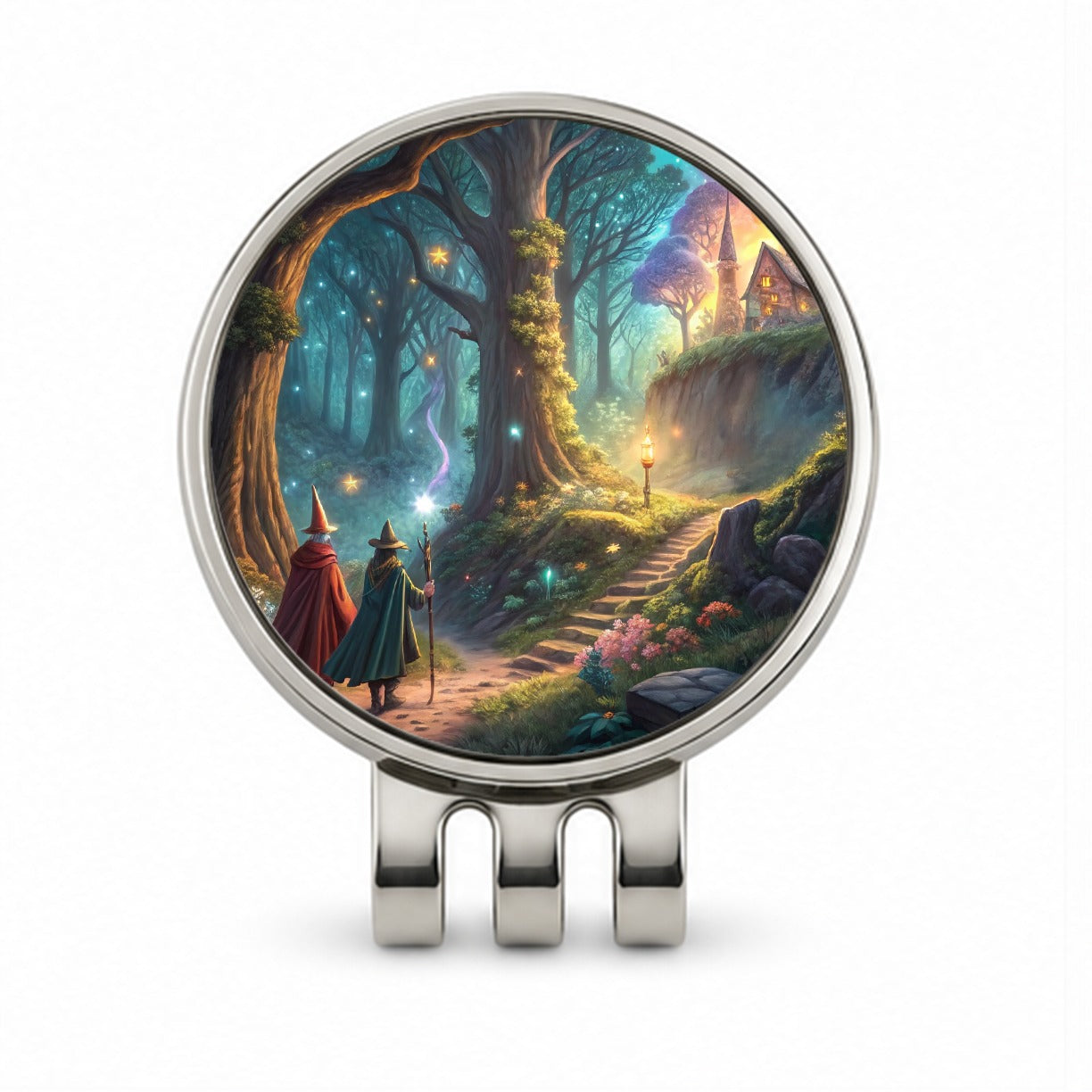 Fantasy Forest with Wizards Golf Hat Clip with Ball Marker