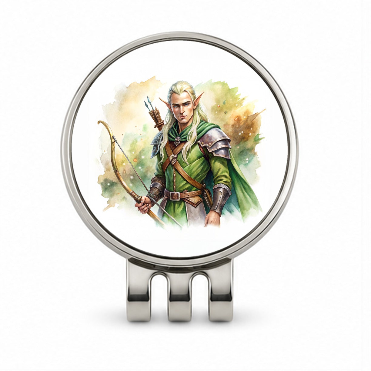 Fantasy Male Elven Ranger Archer Warrior Watercolor Golf Hat Clip with Ball Marker