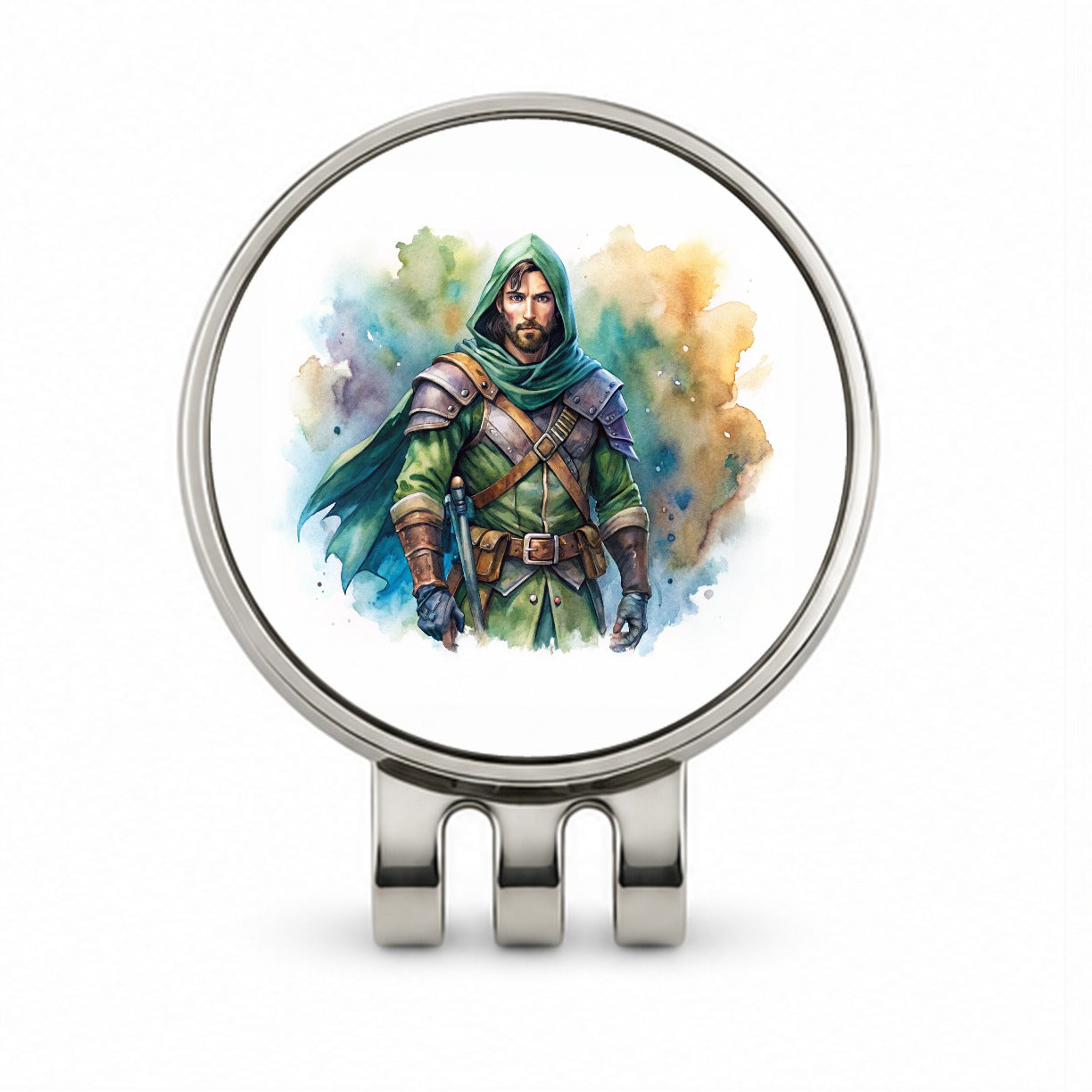 Fantasy Male Rogue Thief Watercolor Golf Hat Clip with Ball Marker