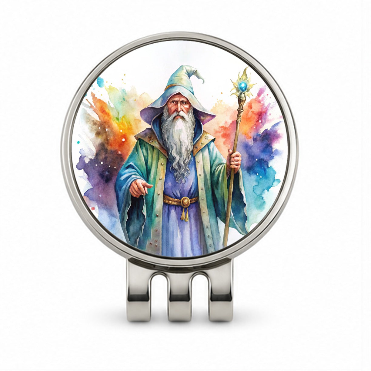 Fantasy Wizard Magician Magic User Watercolor Golf Hat Clip with Ball Marker