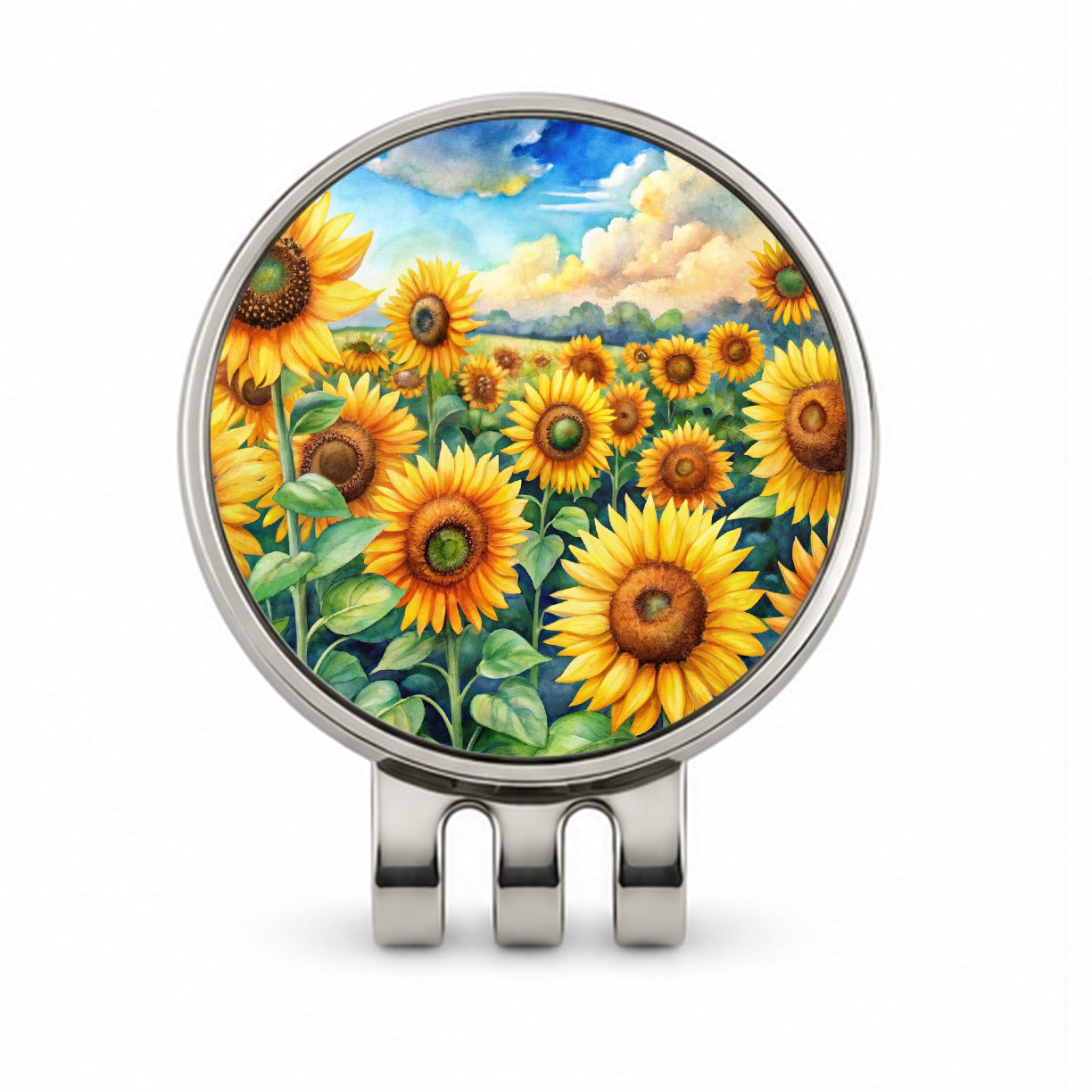 Field Of Sunflowers Watercolor Golf Hat Clip with Ball Marker