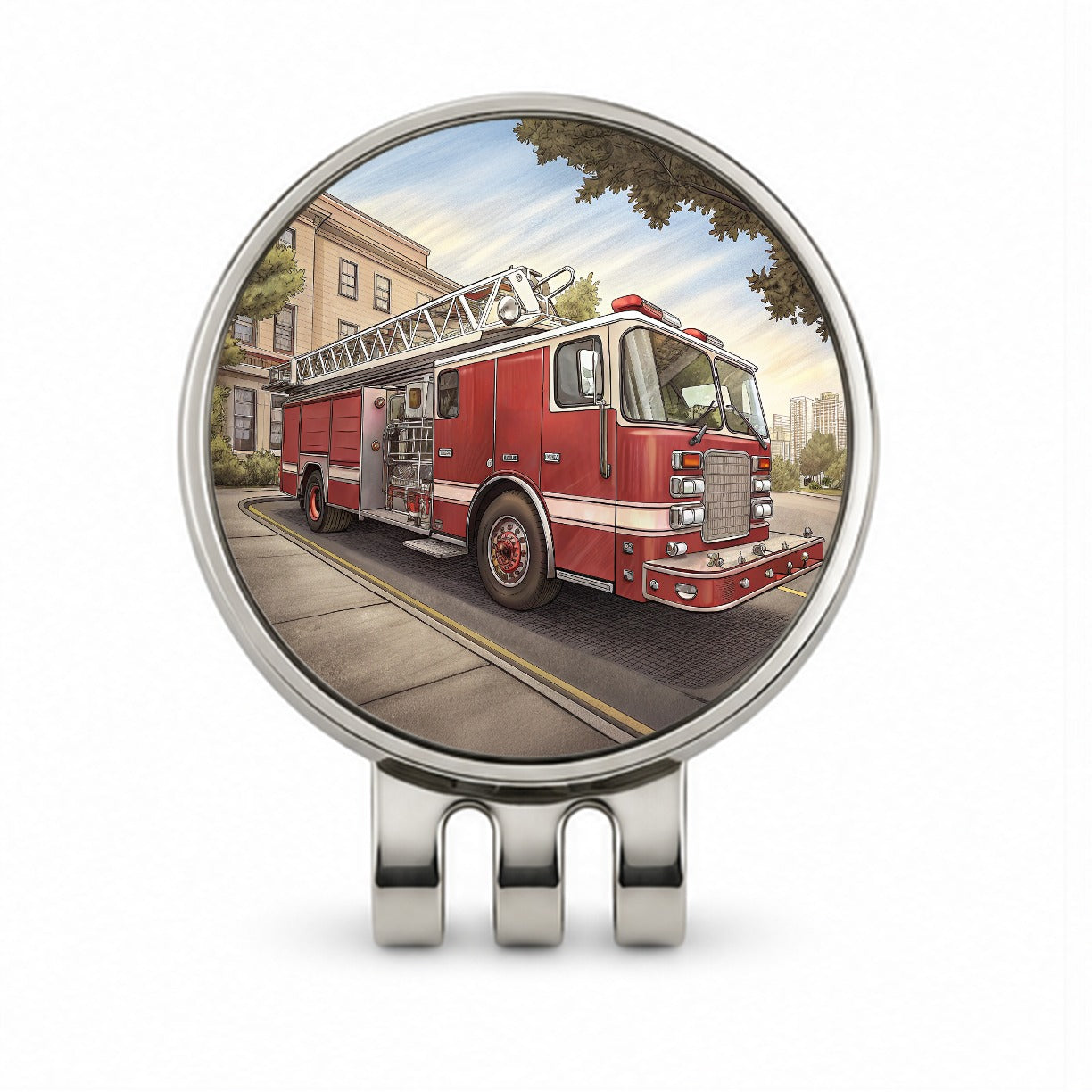 Fire Engine Firefighter Ladder Truck Golf Hat Clip with Ball Marker