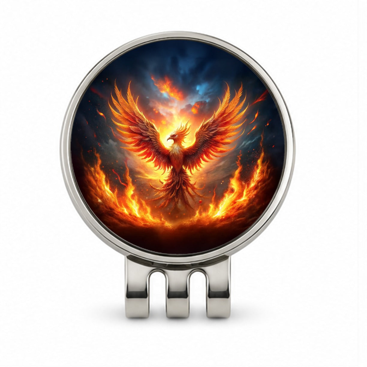 Flaming Phoenix Rising From Ashes Fantasy Bird Golf Hat Clip with Ball Marker