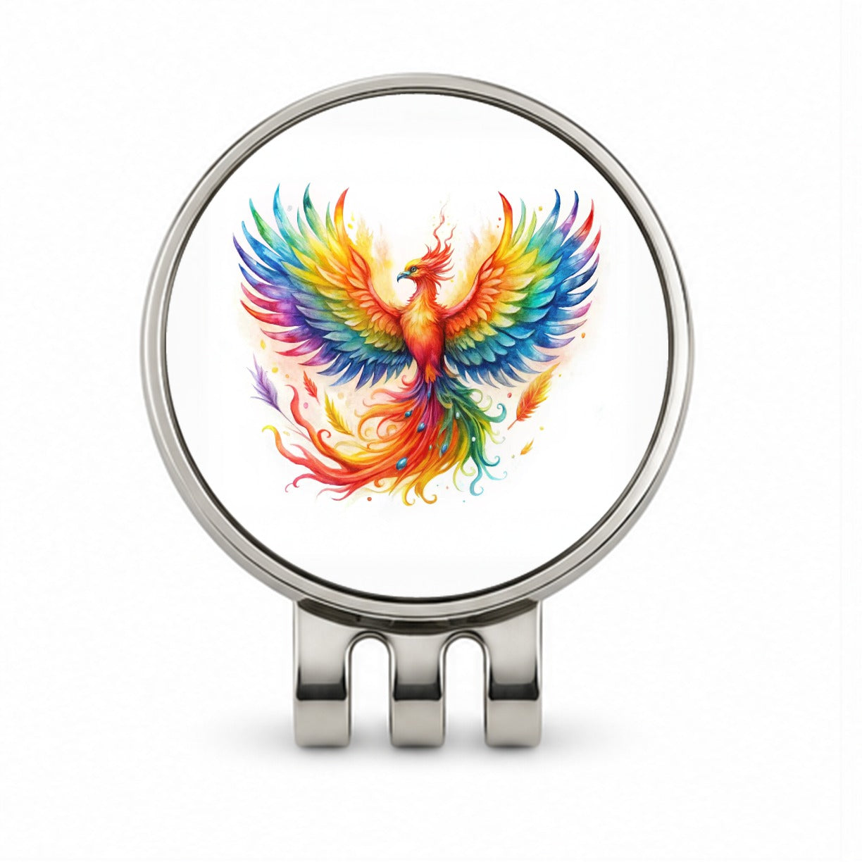 Flaming Rainbow Phoenix Rising Fantasy Watercolor Golf Hat Clip with Ball Marker