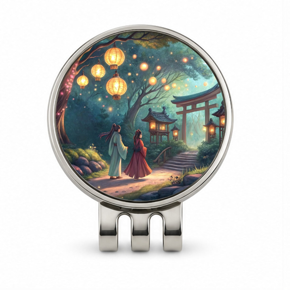 Forest Temple Entrance Torii Gate Fantasy Japanese Anime Style Golf Hat Clip with Ball Marker
