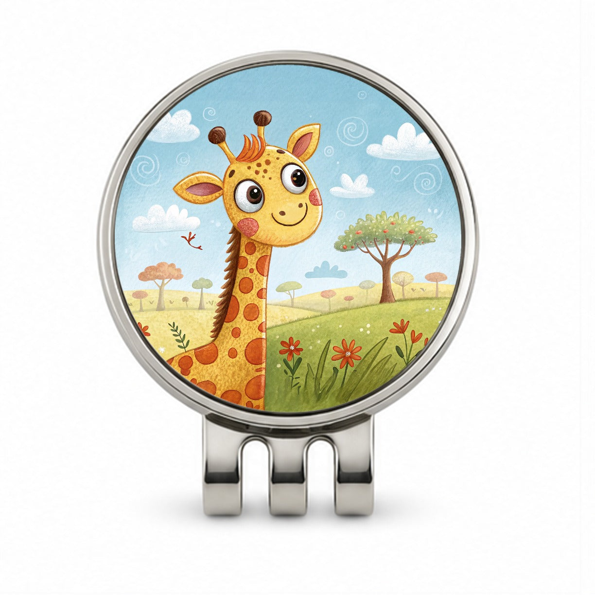 Giraffe Children's Illustration Style Golf Hat Clip with Ball Marker