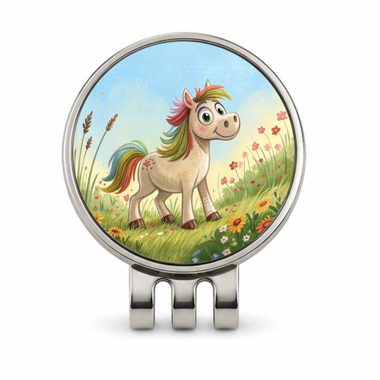Horse Children's Illustration Style Golf Hat Clip with Ball Marker