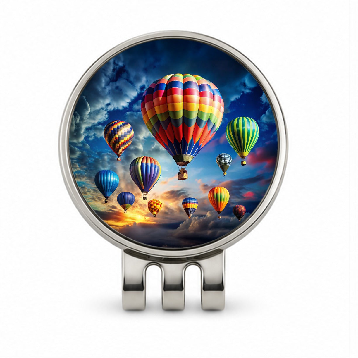 Hot Air Balloons Against a Cloud Covered Deep Blue Sky Golf Hat Clip with Ball Marker