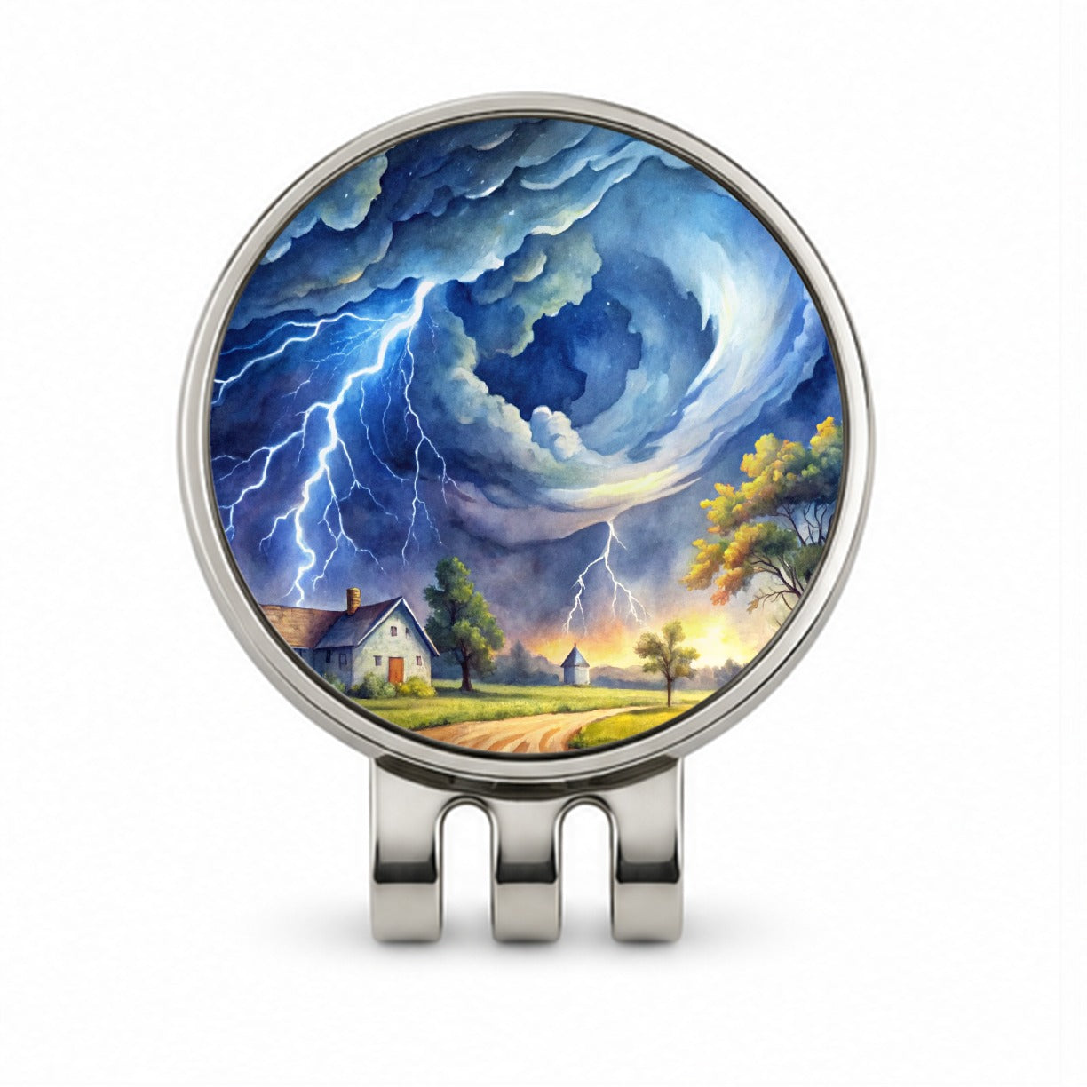 Hurricane and Lightning At Night in the Country Watercolor Golf Hat Clip with Ball Marker