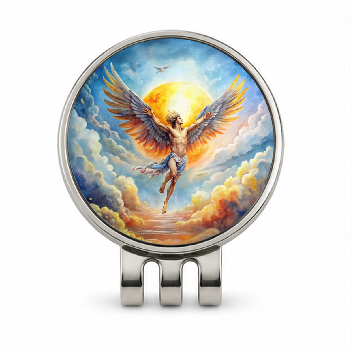 Icarus Flying Too Close To The Sun Greek Myth Watercolor Golf Hat Clip with Ball Marker