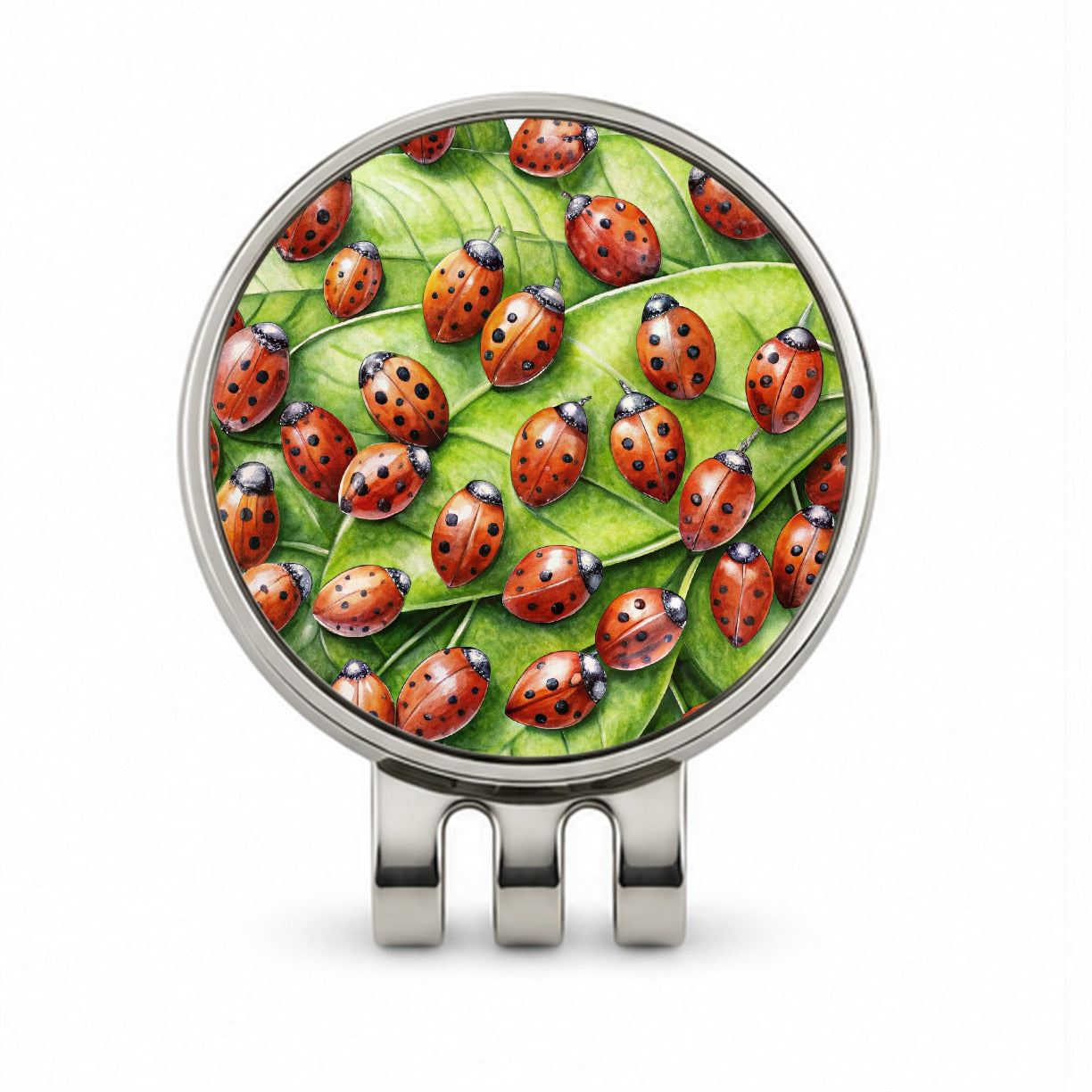Ladybugs on Leaf Golf Hat Clip with Ball Marker