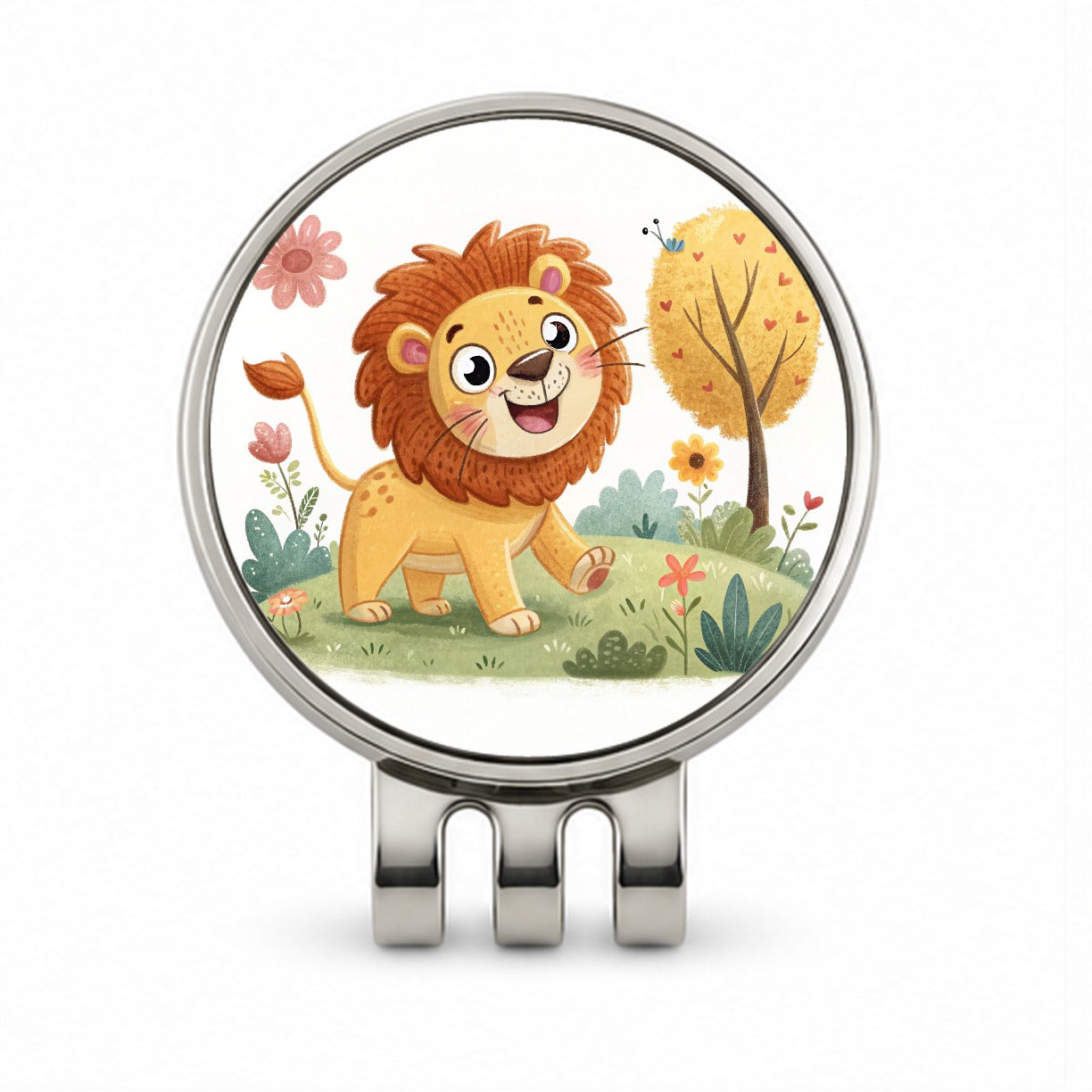 Lion Children's Illustration Style Golf Hat Clip with Ball Marker
