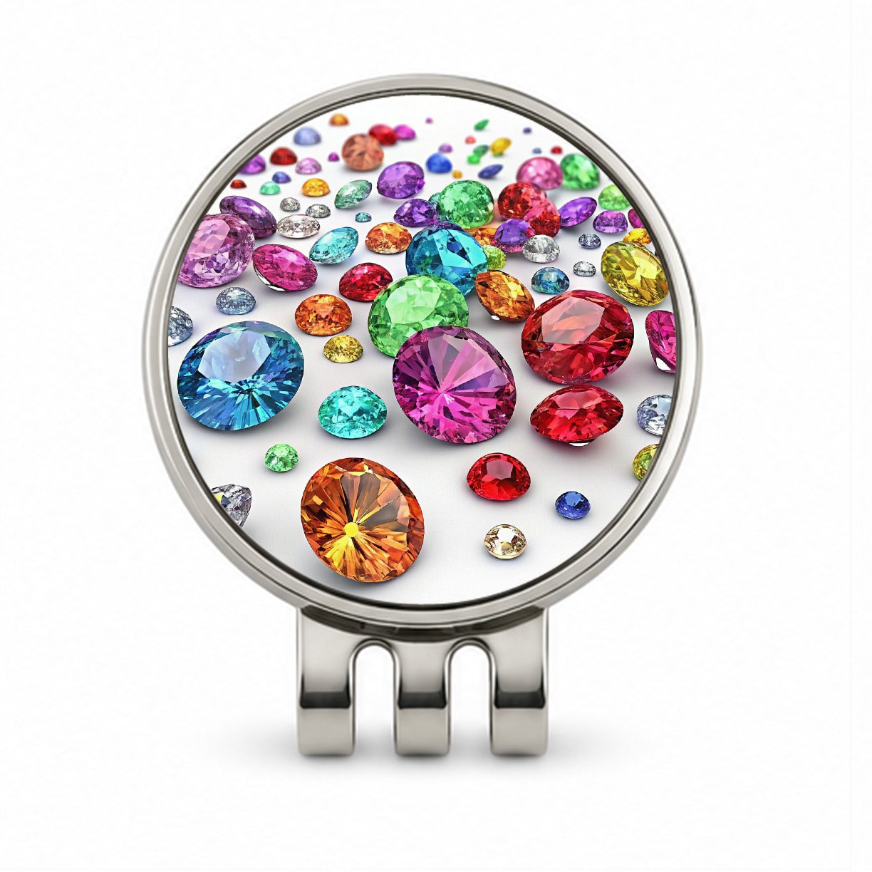 Lots of Colorful Gems Golf Hat Clip with Ball Marker