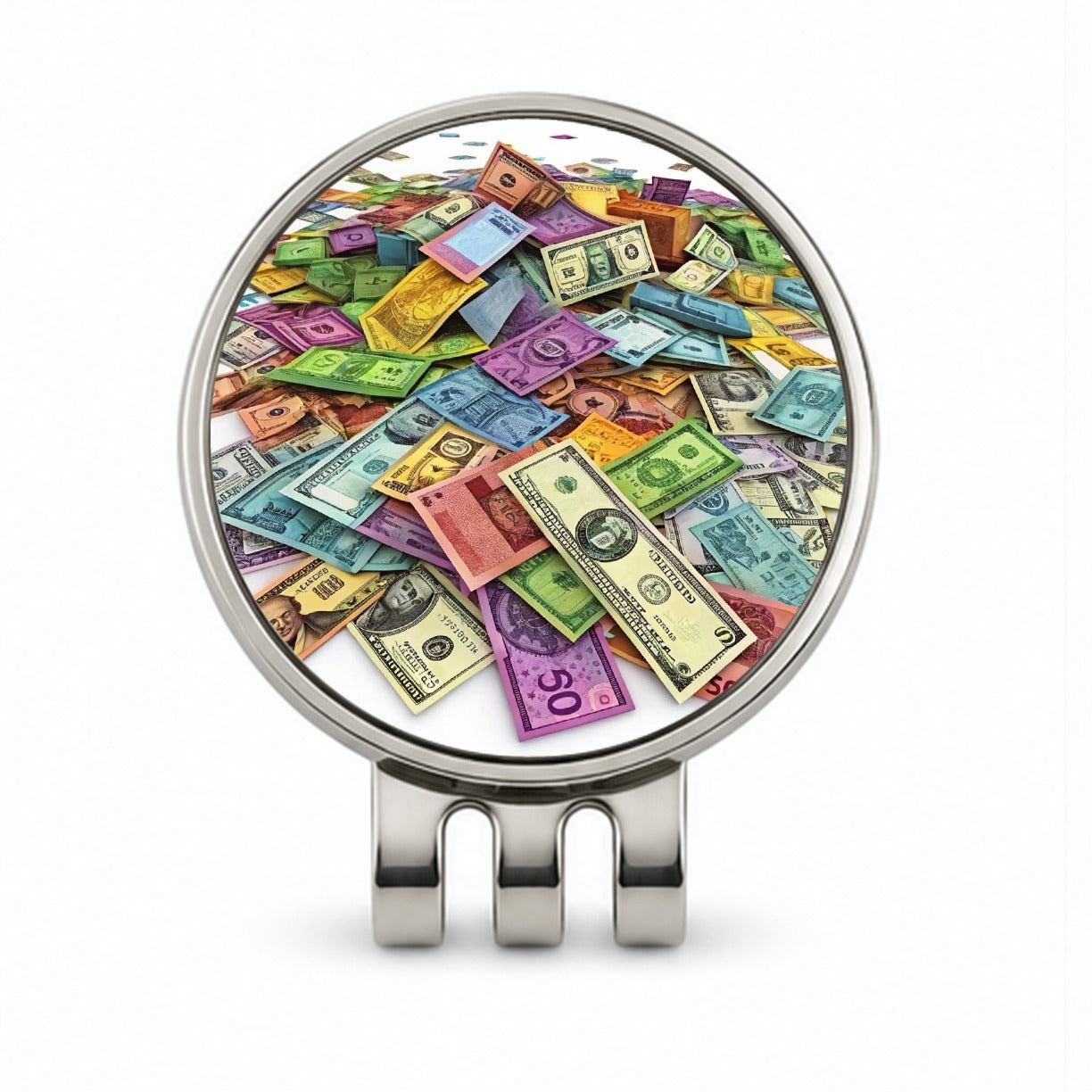 Lots of Colorful Money Monetary Bills Golf Hat Clip with Ball Marker