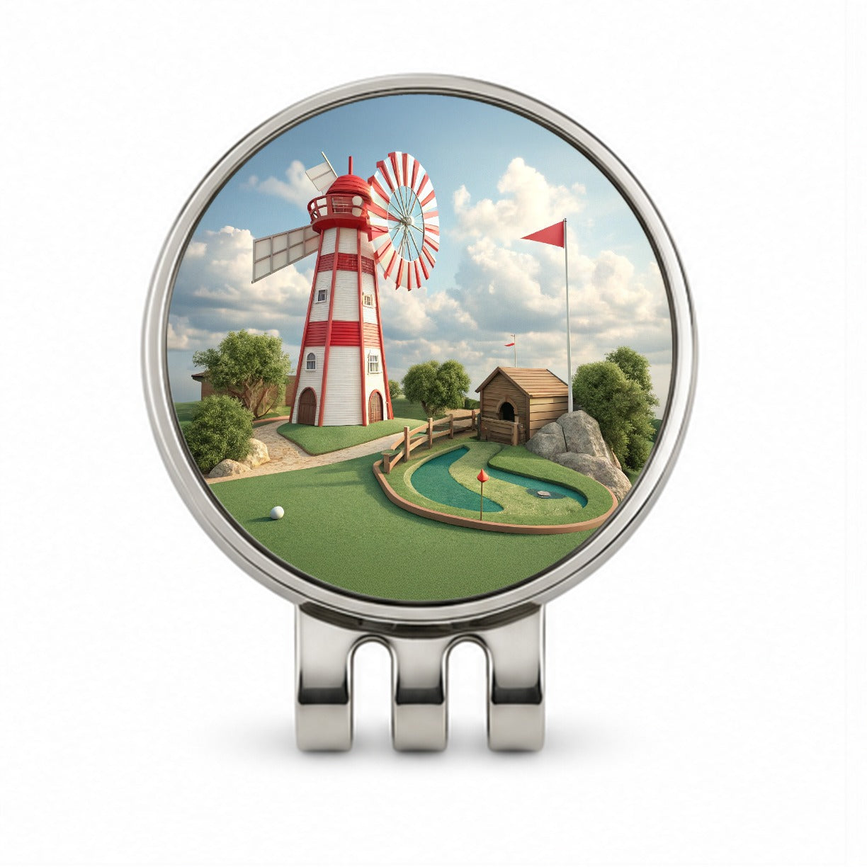 Miniature Golf Course Windmill Golf Hat Clip with Ball Marker