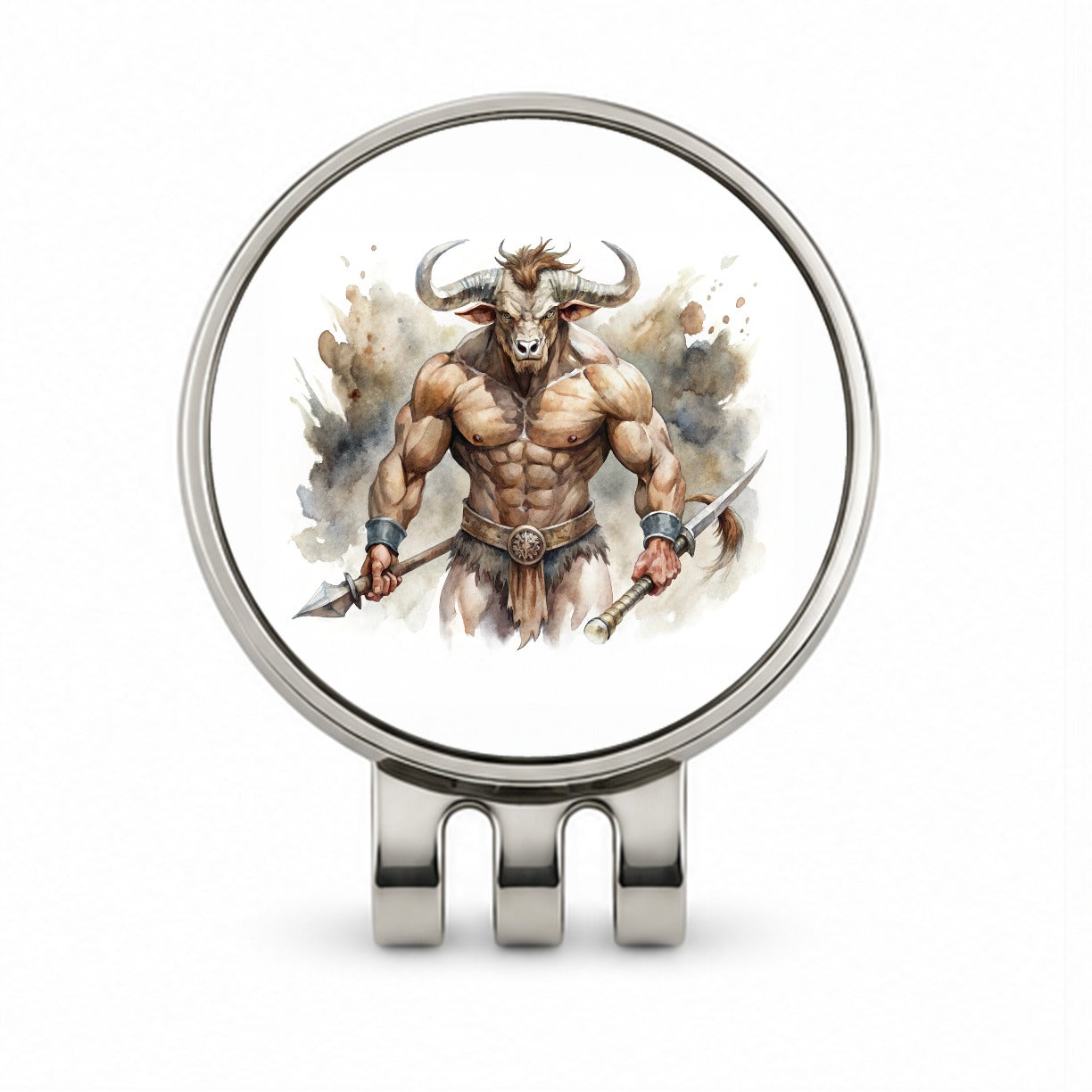 Minotaur Greek Mythology Watercolor Golf Hat Clip with Ball Marker