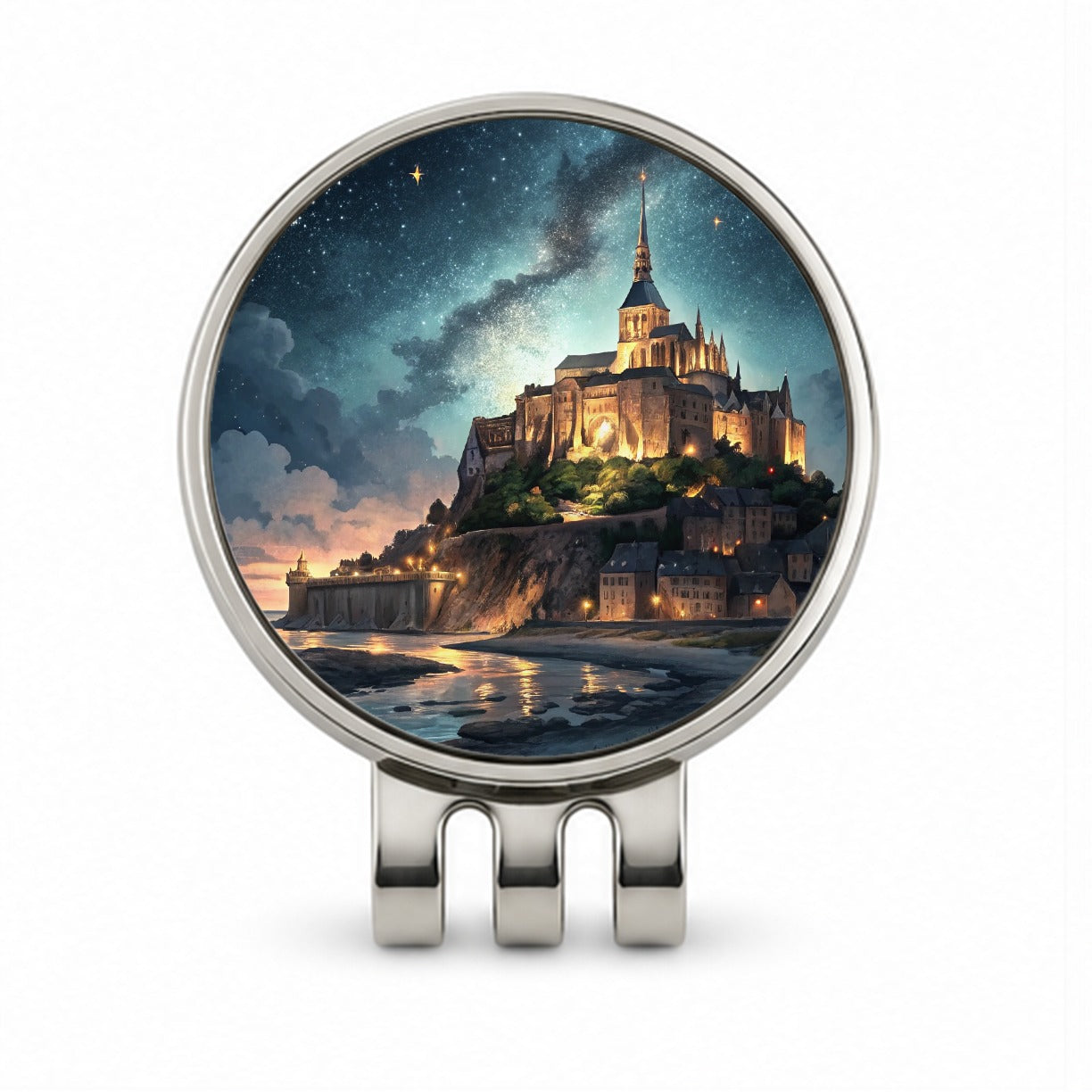 Mont Saint Michel Monastery Lit Up At Night Normandy Golf Hat Clip with Ball Marker