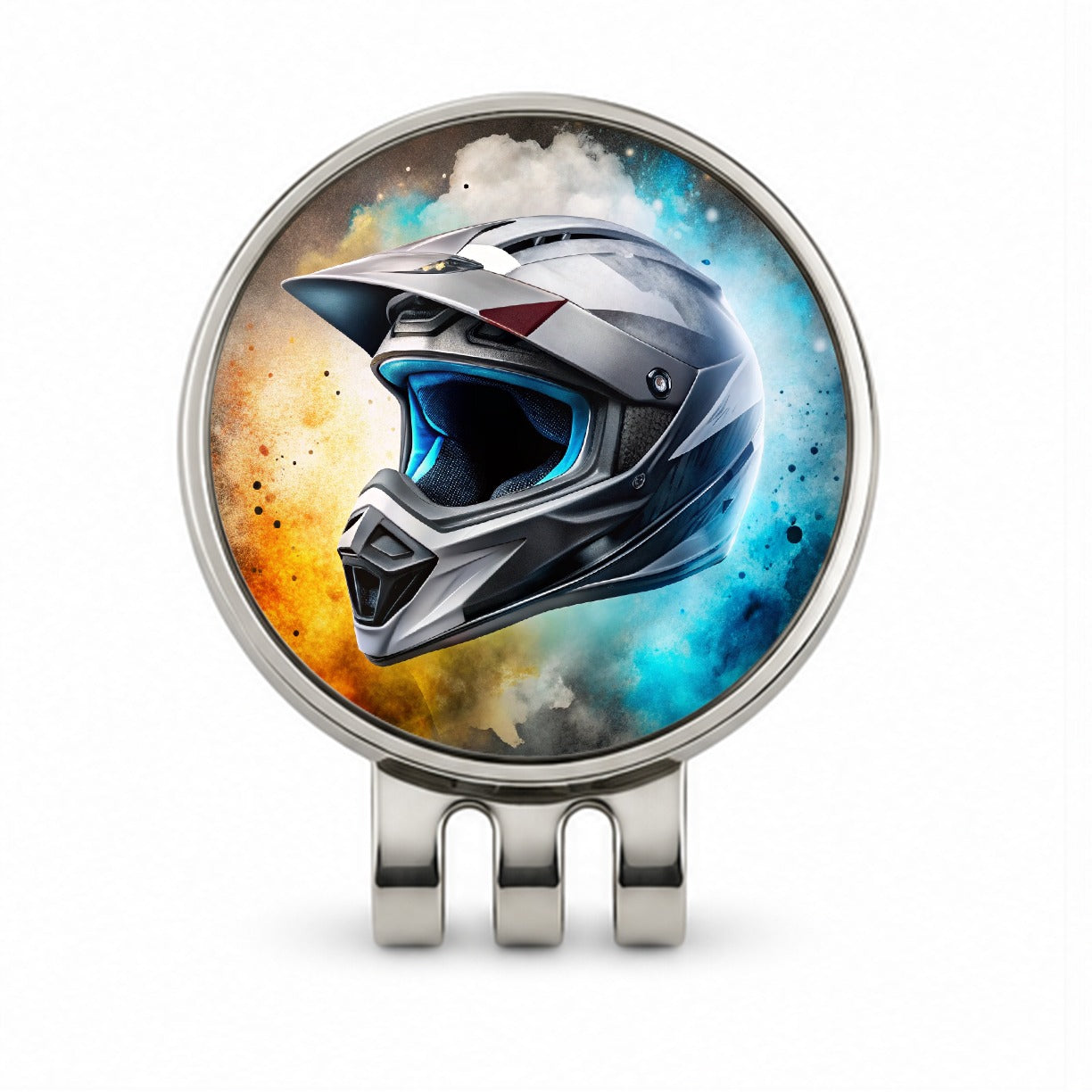 Motocross Racing Bike Helmet Black Watercolor Golf Hat Clip with Ball Marker
