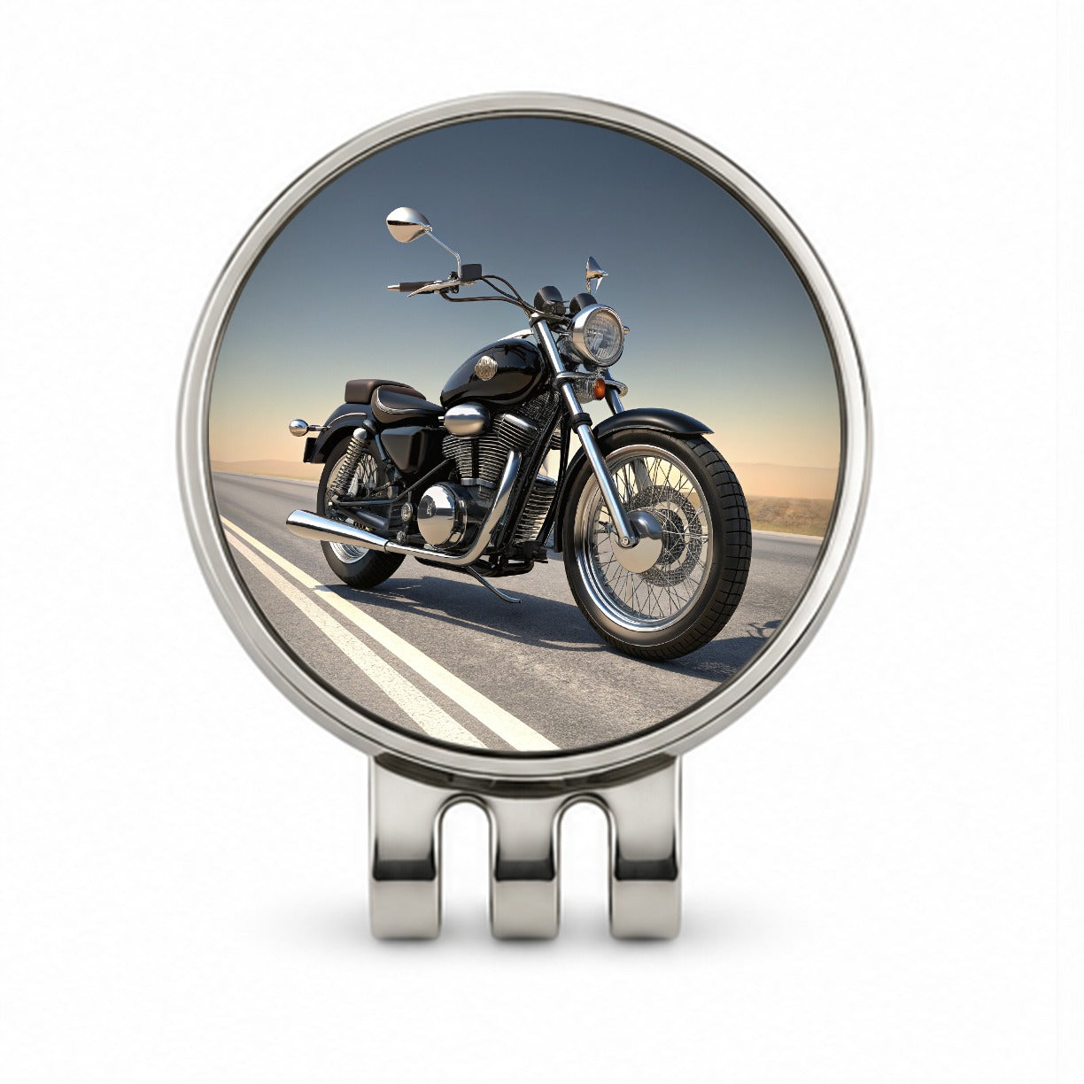 Motorcycle on the Road Golf Hat Clip with Ball Marker
