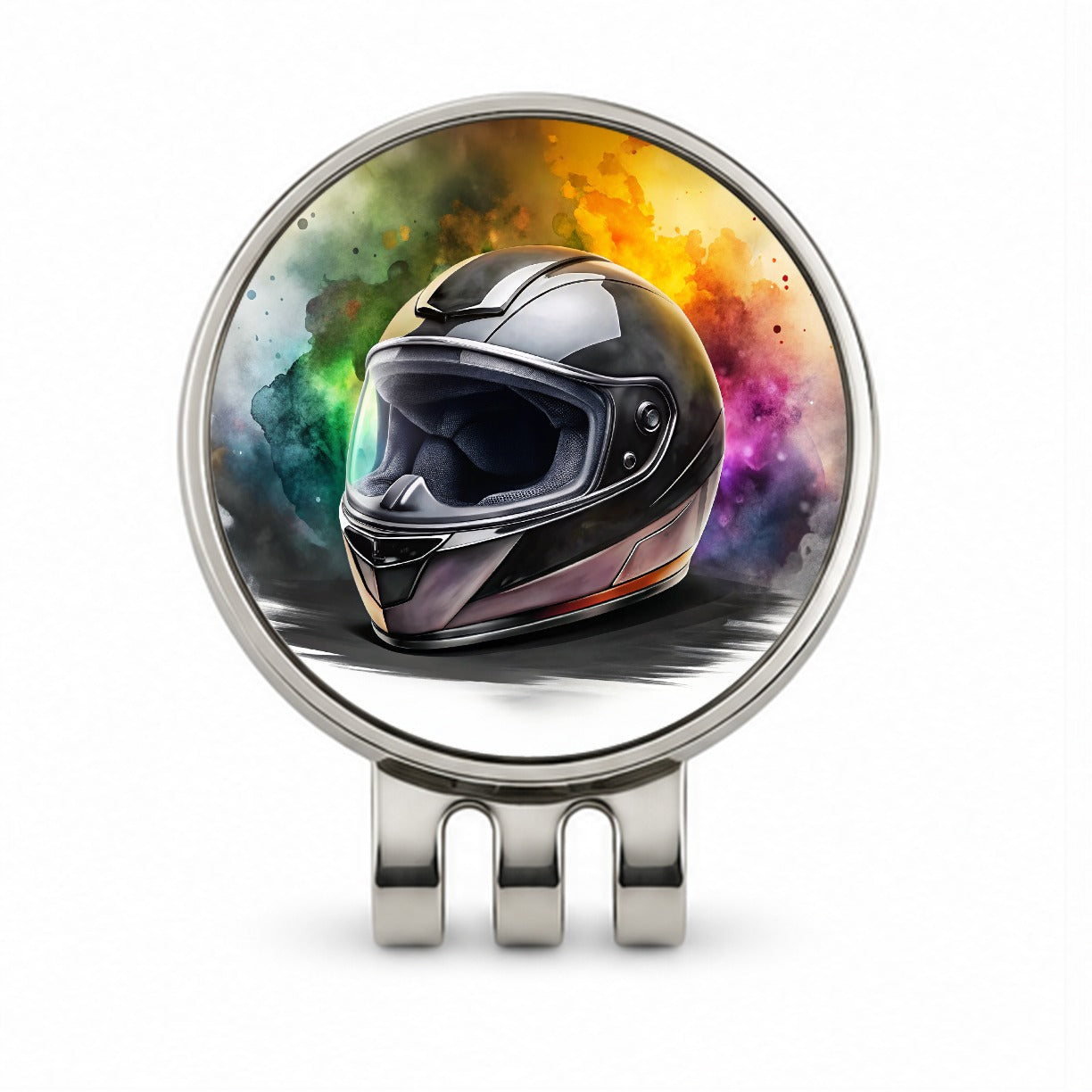 Motorcycle Racing Riding Helmet Watercolor Golf Hat Clip with Ball Marker