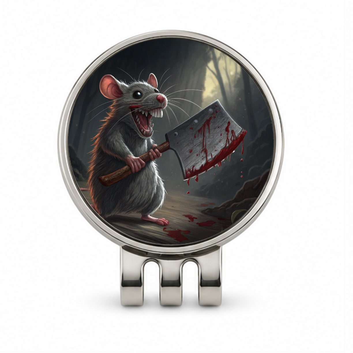 Mouse Holding A Bloody Meat Cleaver Halloween Scary Golf Hat Clip with Ball Marker