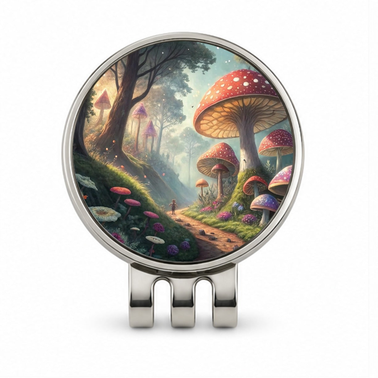 Mushroom Forest Anime Style Fantasy Golf Hat Clip with Ball Marker