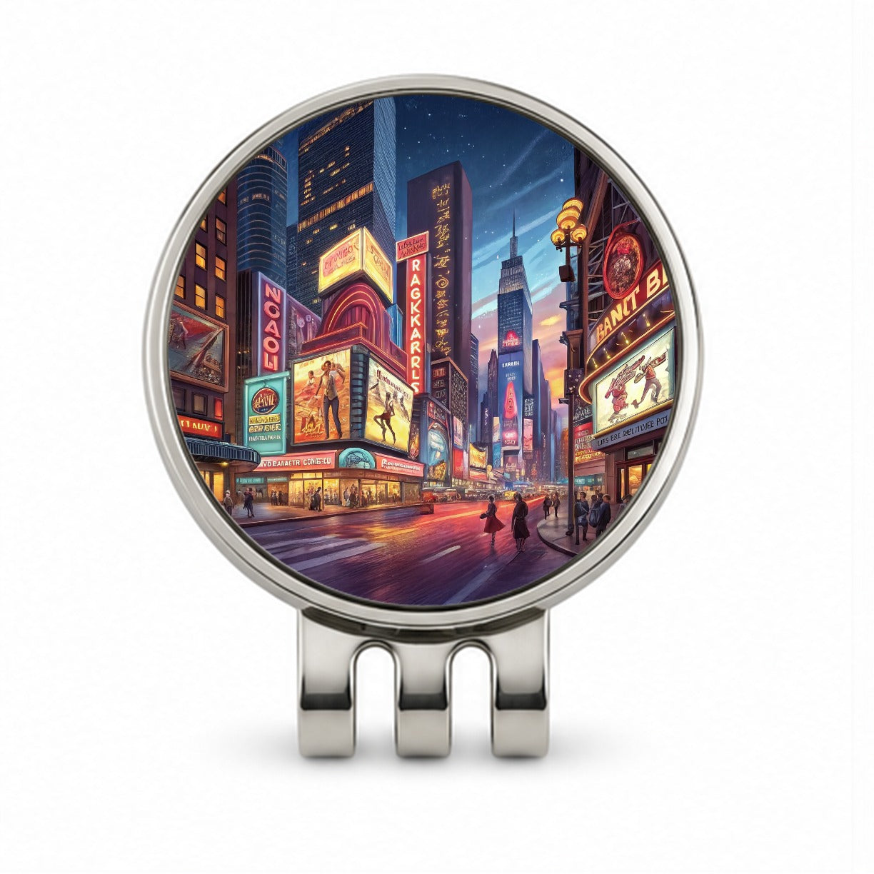 Neon Lights of City Center at Night Golf Hat Clip with Ball Marker