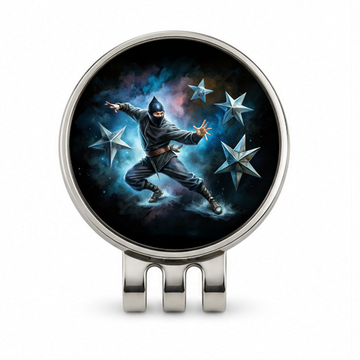 Ninja Warrior Throwing Stars Black Watercolor Golf Hat Clip with Ball Marker